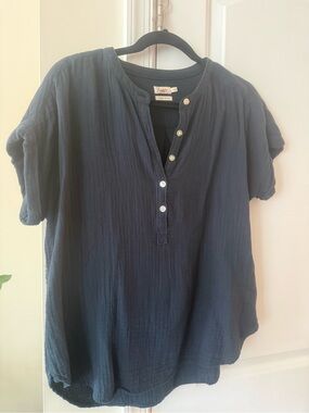 Lilla P Navy Short-Sleeve Button Henley Tunic